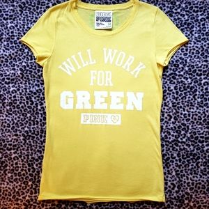 VS PINK Organic Cotton Yellow Short Sleeve Tee, Size M, Will Work for Green, NWT